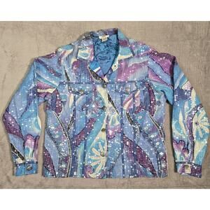 Sandy Starkman Dazzler Sequin Beaded Jacket XL Blue Purple Art to Wear